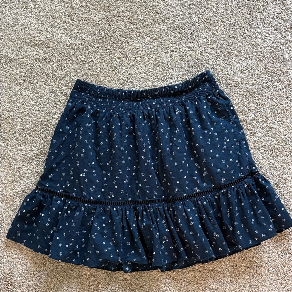 Madewell Navy Printed Ruffle Mini Skirt Size Small